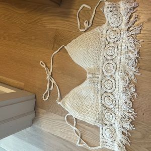 wrap around back halter beach cover up/crop top. Built in bra